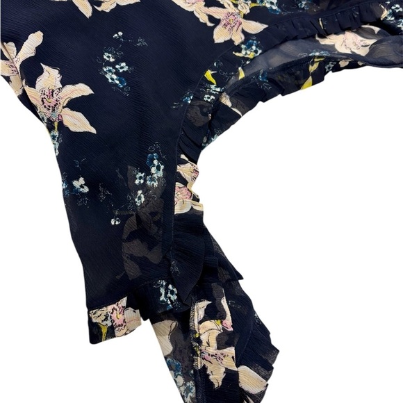 Paige Sahar Cold Shoulder Flutter Silk Navy Blue Floral Lined Dress Size Small - Picture 6 of 9